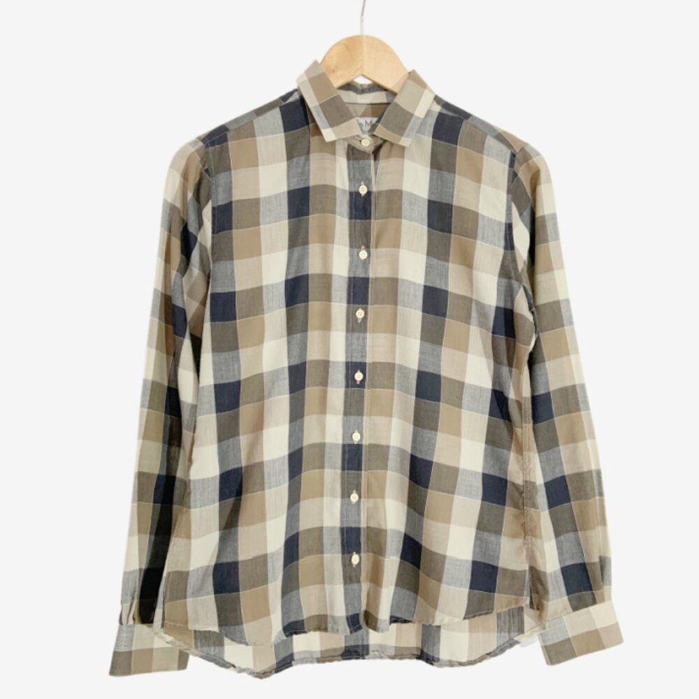 Vintage Checkered Plaid Button Down Blouse / size Small